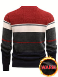 kkboxly  Men's Stylish Knitted Pullover, Casual Slightly Stretch Breathable Long Sleeve Crew Neck Top For City Walk Street Hanging Outdoor Activities