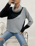 kkboxly  Color Block Turtle Neck Sweatshirts, Casual Loose Stitching Sweater, Women's Clothing