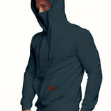 kkboxly  Men's Hoodie, Face Cover Casual Drawstring Hooded Sweatshirt With Multicolor