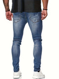 kkboxly  Slim Fit Ripped Jeans, Men's Casual Street Style Distressed Mid Stretch Denim Pants For Spring Summer