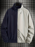 kkboxly  Color Block Lightweight Jackets By Activity, Men's Casual Stand Collar Zip Up Jacket For Spring Fall Outdoor