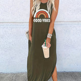 kkboxly Feel the Good Vibes in This Stylish Letter Print Dress - Perfect for Any Season!