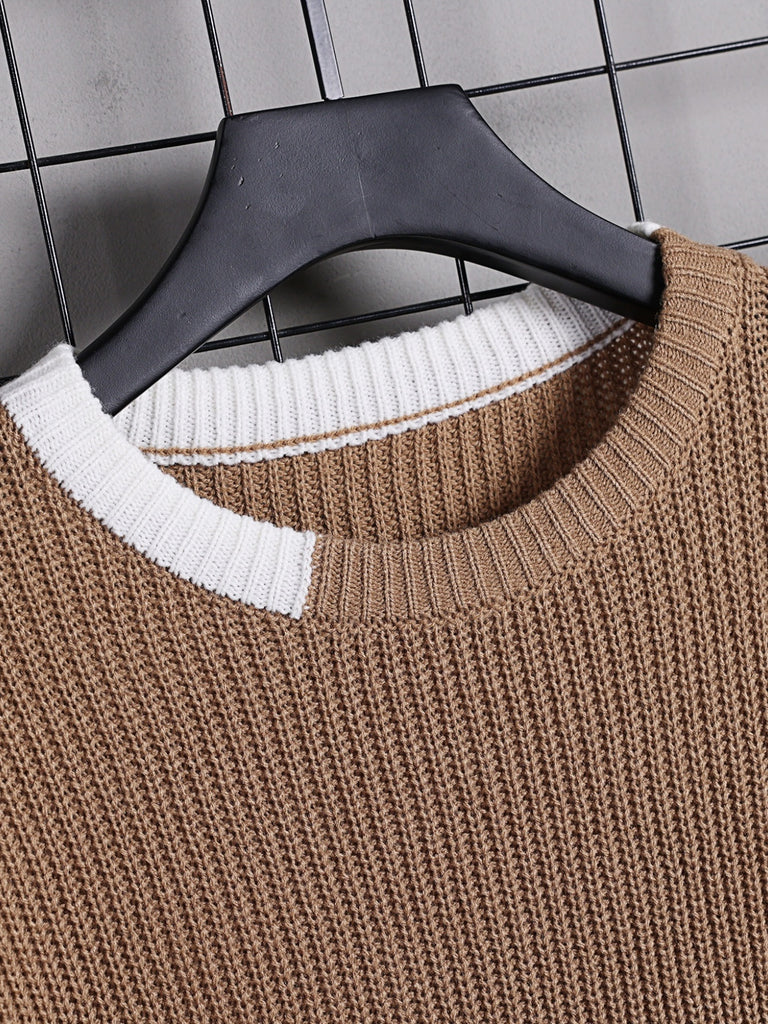 kkboxly  Classic Design Knitted Sweater, Men's Casual Warm High Stretch Round Neck Pullover Sweater For Fall Winter