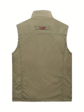 kkboxly Zipper Pockets Cargo Vest, Men's Casual Outwear Stand Collar Zip Up Vest For Spring Summer Outdoor Fishing Photography