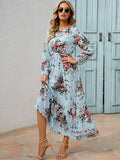 kkboxly  Floral Long Sleeve Maxi Dress, Long Sleeve Loose Crew Neck Dress, Casual Dresses For Spring & Summer, Women's Clothing