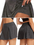 kkboxly  Dark Gray 2-in-1 Pleated Detail Skirt With Shorts, Summer Stretchy Tennis Golf Skirt, Women's Activewear
