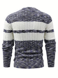 kkboxly  All Match Knitted Color Block Sweater, Men's Casual Warm Mid Stretch Round Neck Pullover Sweater For Fall Winter
