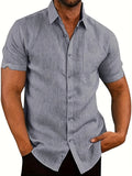 kkboxly  Classic Solid Color Men's Casual Short Sleeve Shirt, Men's Shirt For Summer Vacation Resort