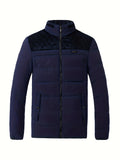 kkboxly  Warm Fleece Winter Jacket, Men's Casual Stand Collor Zipper Pockets Jacket Coat