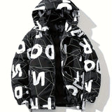 kkboxly  Men's Stylish Puffer Coat With Pockets, Casual Breathable Hooded Zip Up Long Sleeve Warm Top For City Walk Street Hanging Winter Outdoor Activity