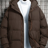kkboxly  Men's Casual Warm Hooded Coat, Zip Up Puffer Coat Padded Jacket For Fall Winter