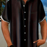 kkboxly  Men's Casual Wide Stripe Pattern Short Sleeve Shirt With Chest Pocket, Male Clothes For Summer Vacation Beach