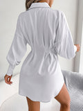 kkboxly  V-neck Loose Lapel Long Blouses, Casual Button Down Lantern Long Sleeve Fashion Long Shirts Tops, Women's Clothing