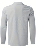 kkboxly  Waffle Pattern Sweatshirt, Men's Casual V Neck Slightly Stretch Pullover Shirt For Autumn Winter