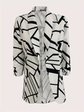 All Over Print Open Front Blazer, Elegant Shawl Collar Bracelet Sleeve Blazer, Women's Clothing