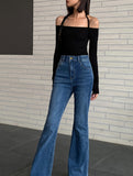 kkboxly  Halter Neck Solid T-Shirt, Casual Long Sleeve Top For Spring, Women's Clothing