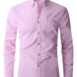 kkboxly  Men's Formal Classic Design Button Up Shirt, Male Clothes For Spring And Fall Business Occasion