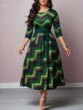 kkboxly  Geo Print Tie Front Dress, Casual Pocket Crew Neck Half Sleeve Dress, Women's Clothing