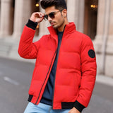 kkboxly  Men's Solid Padded Jacket, Men Casual Padded Coat Windbreaker Zipper Pocket Stand Collar For Men Winter