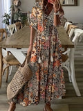 Kkboxly  Ikat Print Drawstring Dress, Boho Ruffle Trim V Neck Half Sleeve Summer Dress, Women's Clothing