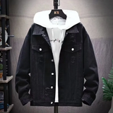 kkboxly  Flap Pocket Contrast Stitching Denim Jacket, Men's Casual Lapel Button Up Jacket For Spring Fall