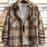 kkboxly  Classic Plaid Jackets For Men Dual Chest Pockets Button Up Lapel Stylish Coat Jackets For Men