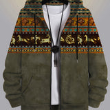 kkboxly  Ethnic Pattern Print Men's Hooded Jacket Casual Long Sleeve Hoodies With Zipper Gym Sports Hooded Coat For Spring Fall