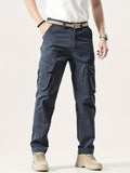 dunnmall  kkboxly  Solid Multi Flap Pockets Men's Straight Leg Cargo Pants, Loose Casual Outdoor Pants, Men's Work Pants For Hiking Fishing Angling