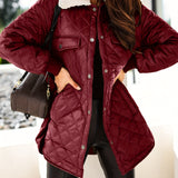 Solid Argyle Print Parka, Casual Button Front Long Sleeve Warm Outerwear, Women's Clothing