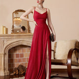 kkboxly kkboxly Back Lace Up Cami Dress, Elegant High Slit Sleeveless Floor Length Dress For Party & Banquet, Women's Clothing