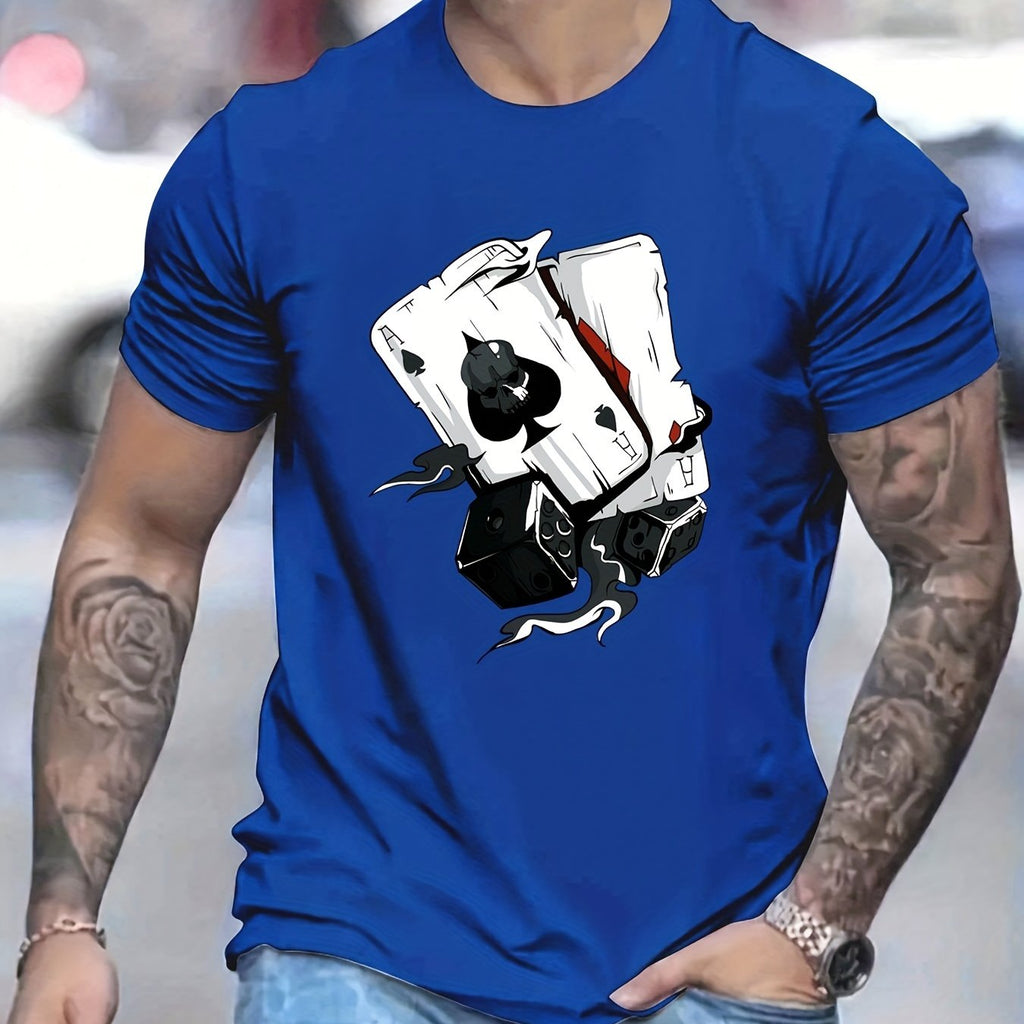 kkboxly  Poker Dice Print, Men's Graphic T-shirt, Casual Comfy Tees For Summer