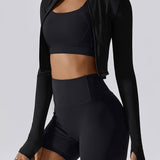 kkboxly  Solid Color Long Sleeve Thumb Hole Yoga Jacket, Casual Sports Running Top, Women's Tops