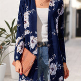 kkboxly  Floral Print Lightweight Jacket, Casual Open Front Long Sleeve Outerwear For Spring & Fall, Women's Clothing