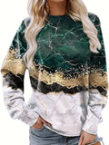 kkboxly   Marble Print Crew Neck Sweatshirt, Casual Long Sleeve Versatile Sweatshirt, Women's Clothing