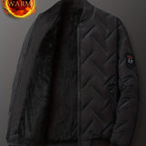 kkboxly  Solid Color Sherpa Lined Varsity Jacket, Men's Casual Fleece Lined Baseball Jacket Coat Regular Fit College Hipster Windbreaker For Winter Autumn