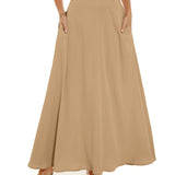 kkboxly  Pleated Long Skirt, Loose Solid Casual Skirt For Spring & Summer, Women's Clothing