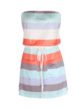 Kkboxly  Striped Off Shoulder Dress, Casual Drawstring Pockets Vacation Mini Dress, Women's Clothing
