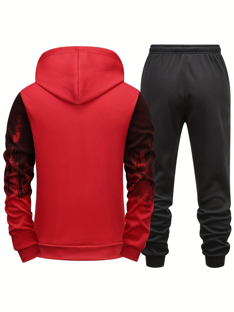 kkboxly  Gradient Style Print Men's 2 Pieces Outfits, Men's Pocket Hoodie And Drawstring Sports Trousers, Men's Casual Wear For Spring And Autumn
