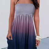 Kkboxly  Gradient Off Shoulder Dress, Casual Shirred Sleeveless Tube Dress, Women's Clothing