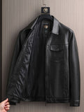 kkboxly  Full Zip Up PU Jacket, Men's Casual Windbreaker Jacket Faux Leather Coat Lapel Coat For Spring Autumn