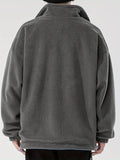 kkboxly  Men's Trendy Fleece Sports Jacket, Casual Stand Collar Zip Up Warm Loose Fit Jacket For Outdoor Fall Winter