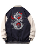 kkboxly  Mythic Creature Dragon Pattern Casual Lightweight Plush Varsity Jacket, Men's Jacket For Fall Winter Outdoor