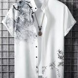 kkboxly  Flower & Bamboo Print Men's Casual Short Sleeve Shirt, Men's Shirt For Summer Vacation Resort