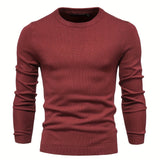 kkboxly Men's Solid Color Crew Neck Slim Fit Knit Sweater