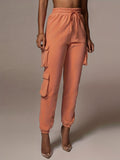 kkboxly  Drawstring Baggy Cargo Pants, Casual High Waist Flap Pockets Pants, Women's Clothing