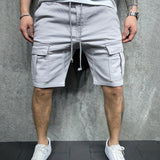 kkboxly Mens Casual Non Stretch Loose Fit Drawstring Cotton Cargo Shorts With Pockets, Male Clothes For Summer
