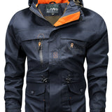 kkboxly  Multi Pocket Hooded Windbreaker Jacket, Men's Casual Quick Drying Military Jacket Coat For Fall Winter Outdoor Activities
