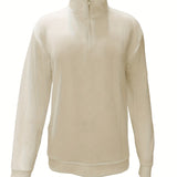 kkboxly  Men's Solid Thin Casual Long Sleeve Zipper Lapel Shirt, Spring Fall Men's Top