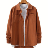 kkboxly  Mens Casual Basic Turndown Collar Soft Cotton Shirt With Chest Pocket, Male Clothes For Spring And Fall