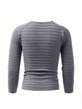 Men's Stylish Solid Knitted Pullover, Casual High Stretch Breathable Long Sleeve Crew Neck Top For City Walk Street Hanging Outdoor Activities